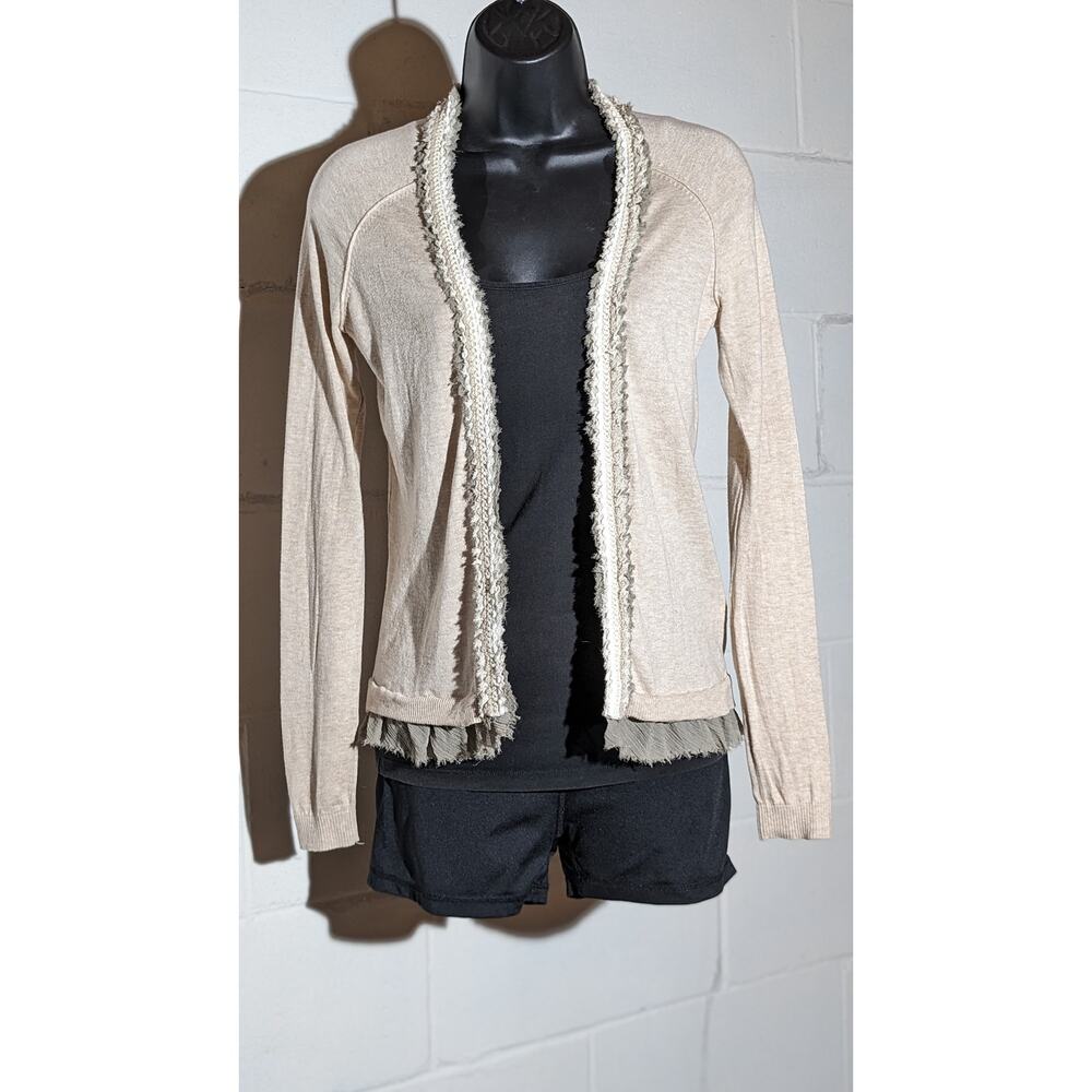 Banana Republic Cardigan Sweater Long Sleeve Open Front Ruffle Cotton Xsmall